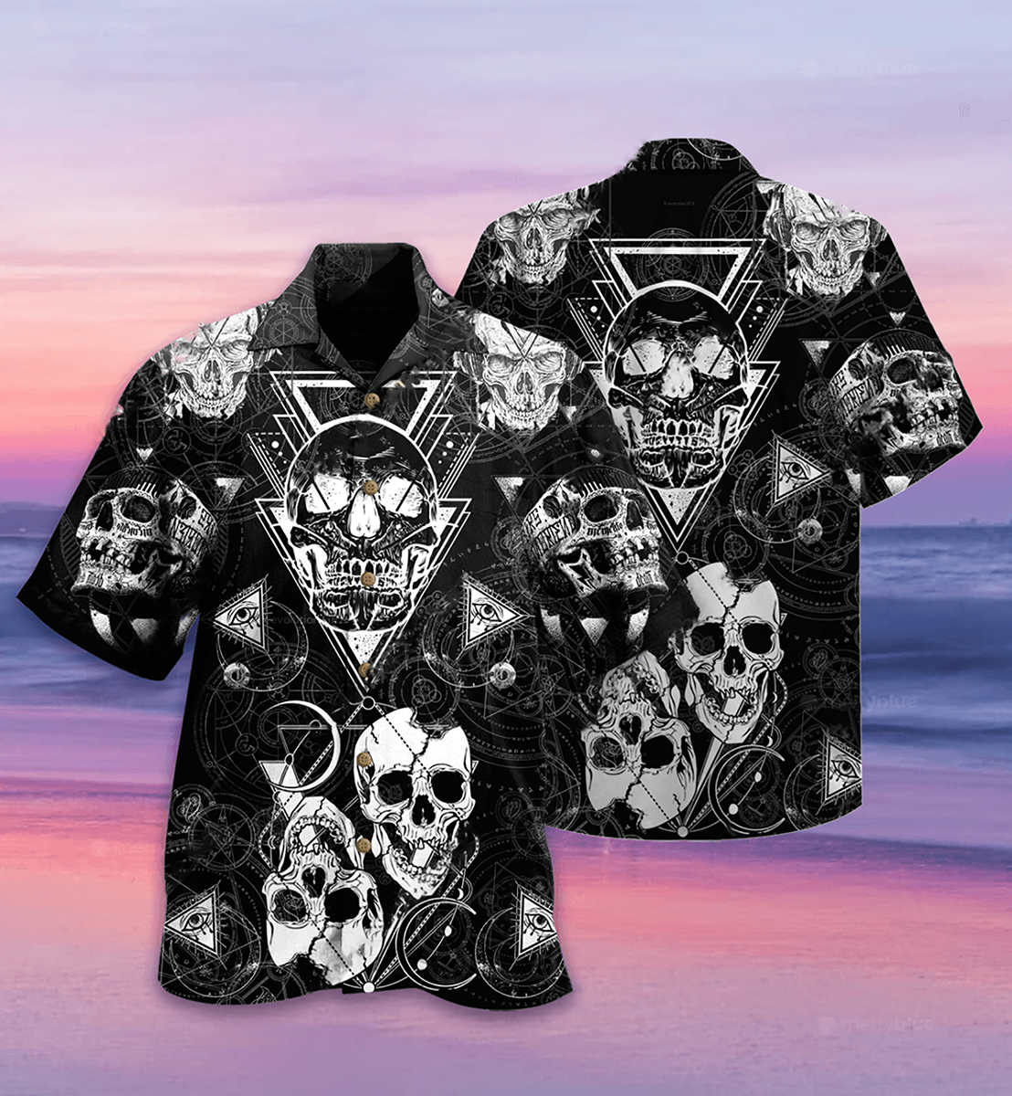 Black Skull Hawaiian Shirt Pattern View For Relaxed Warm Weather Outfits