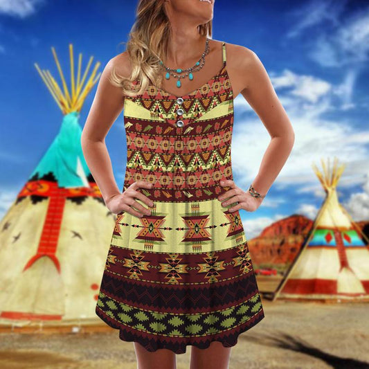 Native V-Neck Sleeveless Cami Dress For Summer Vacations And Casual Everyday Wear