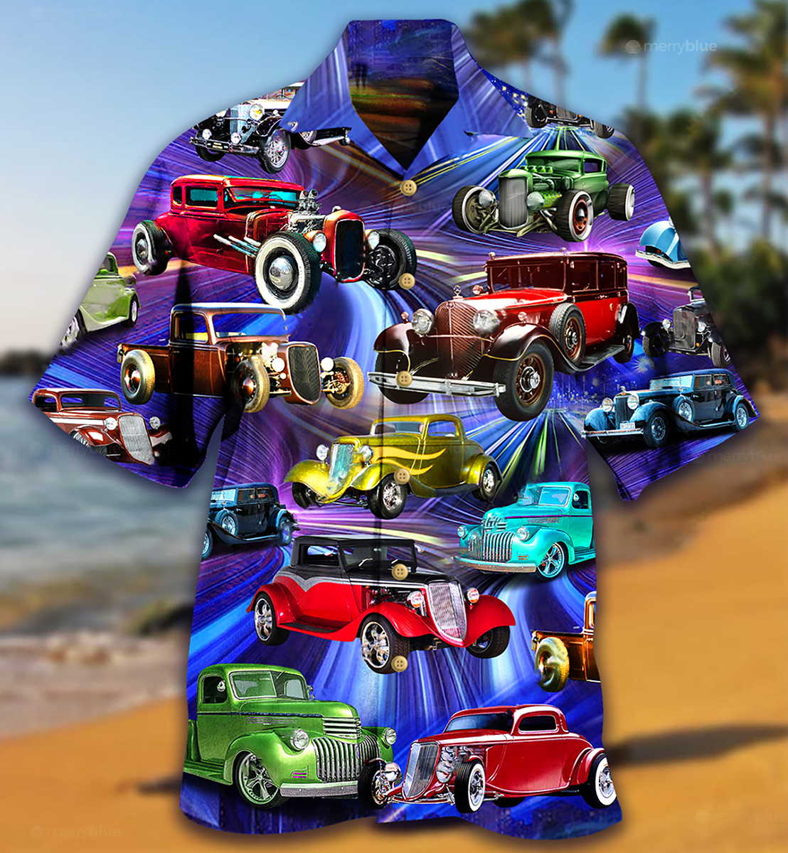 Red Green Classic Car Hawaiian Shirt With All Over Print For Island Holidays Summer Parties And Casual Outdoor Wear