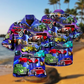 Red Green Classic Car Hawaiian Shirt With Detailed Graphic For Island Holidays Summer Parties And Casual Outdoor Wear