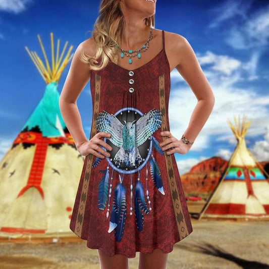 Native Owls Summer Vibes Limited 1 – Women's Summer Sleeveless V-Neck Camisole Dress
