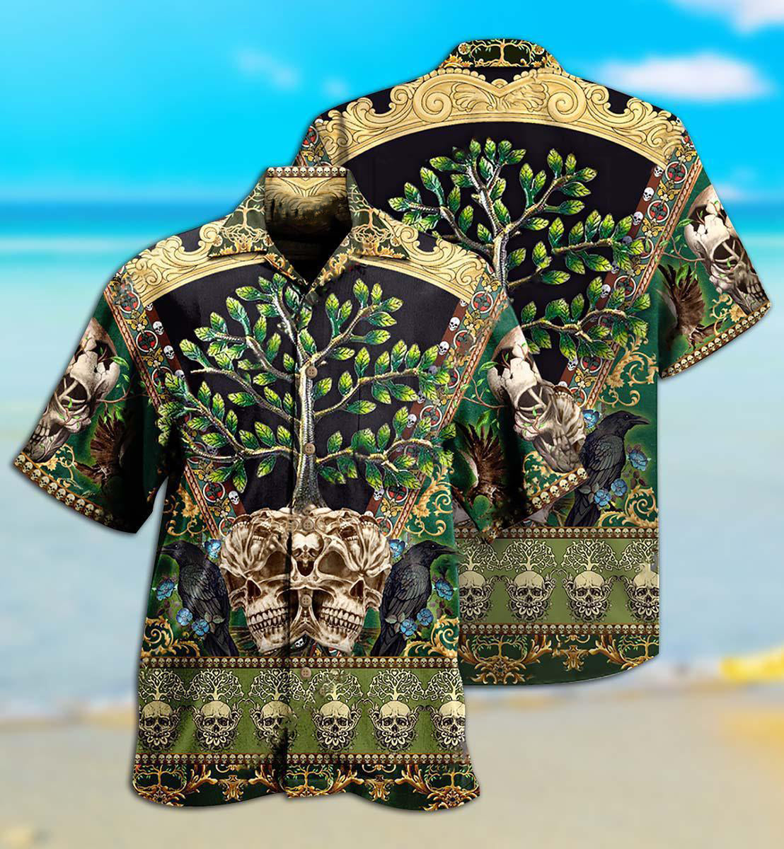 Green Skull Hawaiian Shirt With All Over Print For Island Trips Summer Gatherings And Comfortable Daily Wear