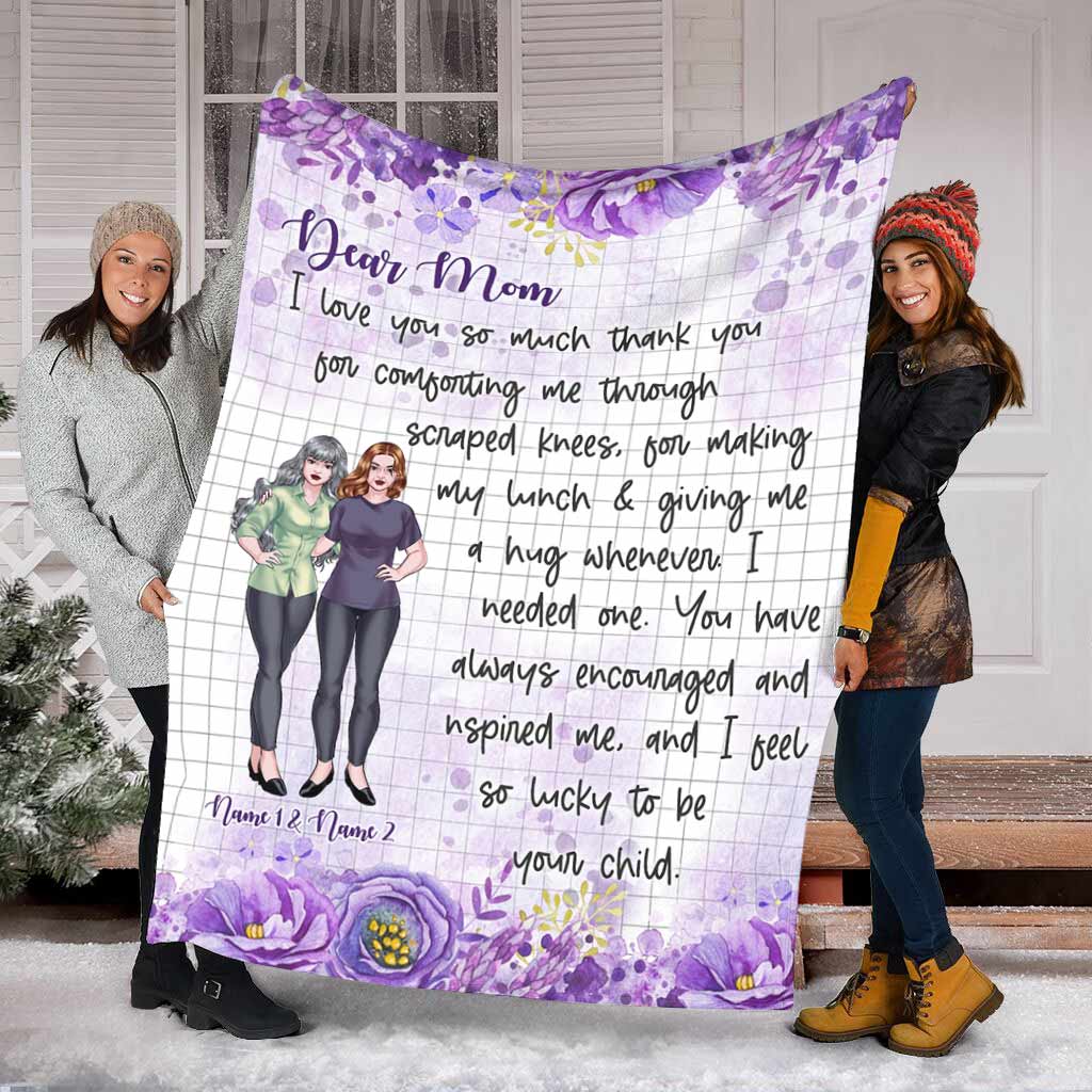 Family Dear Mom Love You Personalized Flannel Blanket For Cozy Bedroom Sofa Decor
