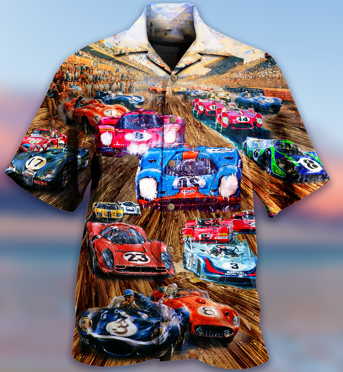 High Speed Racing Car Hawaiian Shirt With All Over Print For Vacation Parties Beach Outings And Relaxed Daily Wear