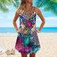 Artistic Turtle Is Beach Soul V-Neck Sleeveless Cami Dress For Island Holidays And Thoughtful Gifting