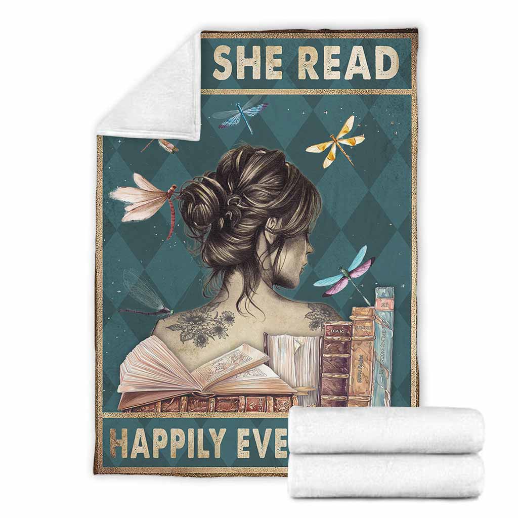 Book And She Read Happily Ever After Flannel Blanket For Cozy Bedroom Sofa Decor