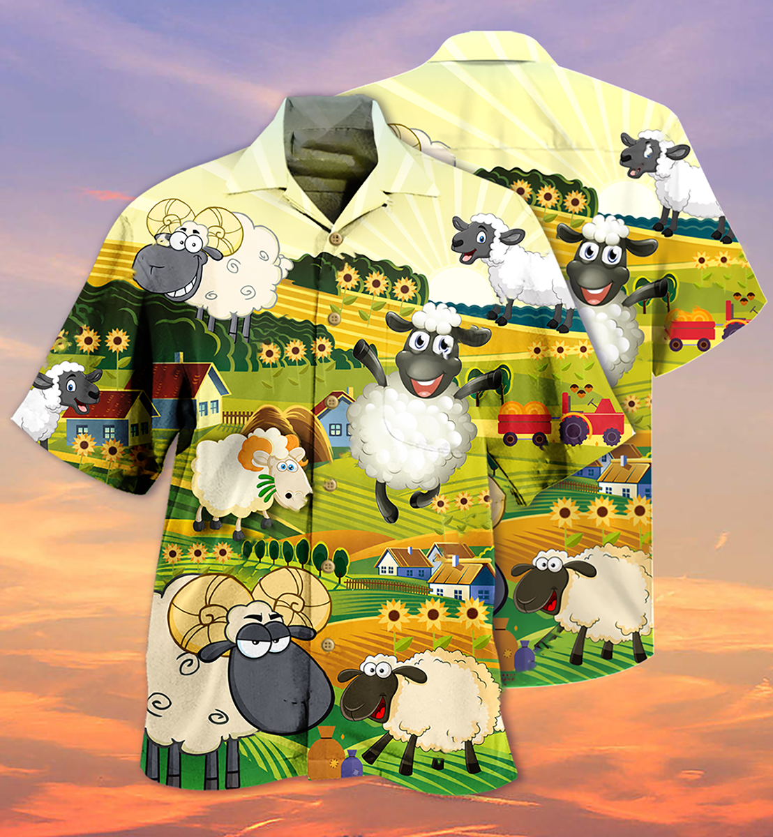 Sunflower Sheep Hawaiian Shirt With All Over Print For Summer Travel Coastal Events And Thoughtful Gift Giving