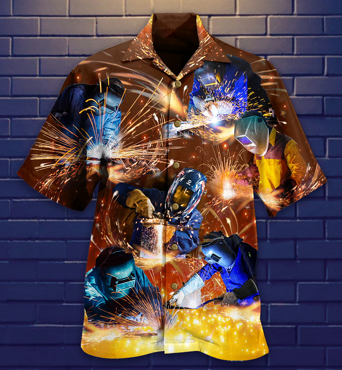 Welder Hawaiian Shirt Design Detail For Beach Days And Holiday Travel
