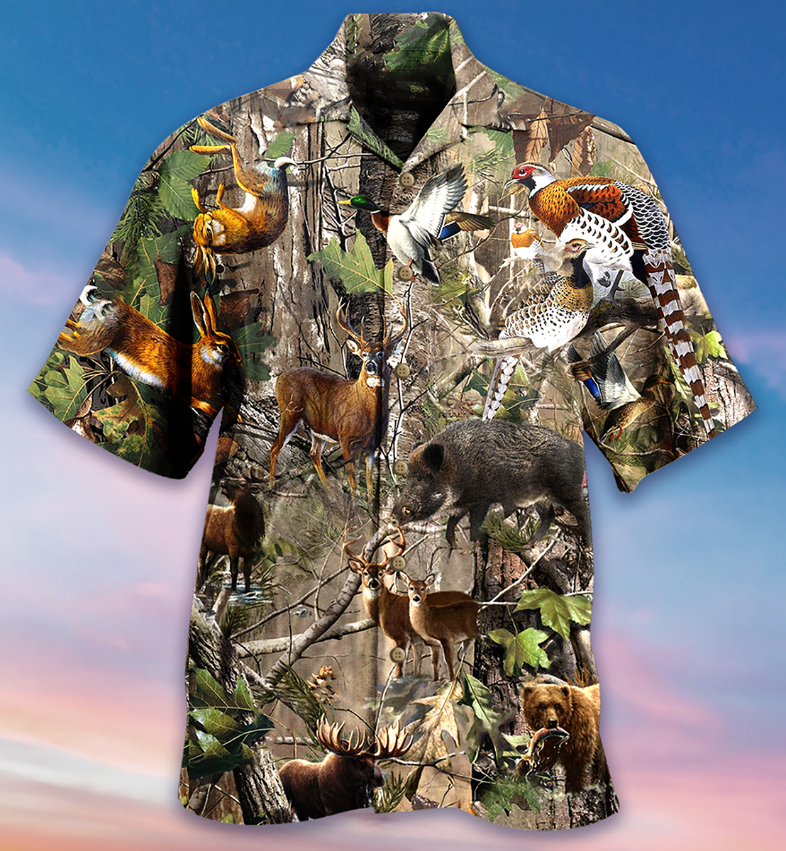 Hunting Animals Hawaiian Shirt Design View For Resort Travel And Thoughtful Gifting