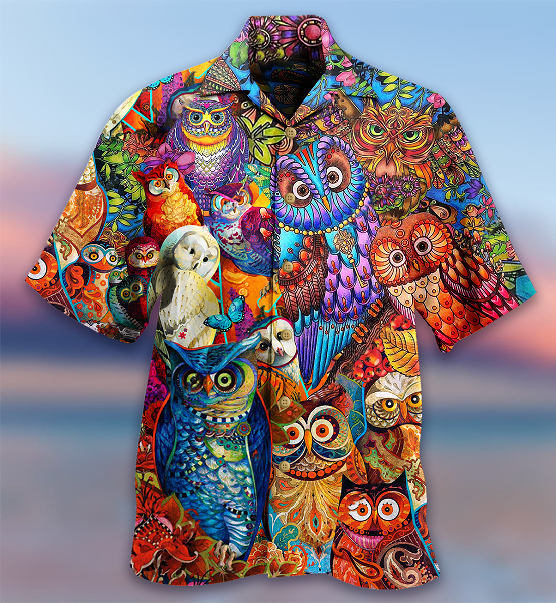 Red Owl Hawaiian Shirt Pattern Detail For Vacation Travel And Daily Wear