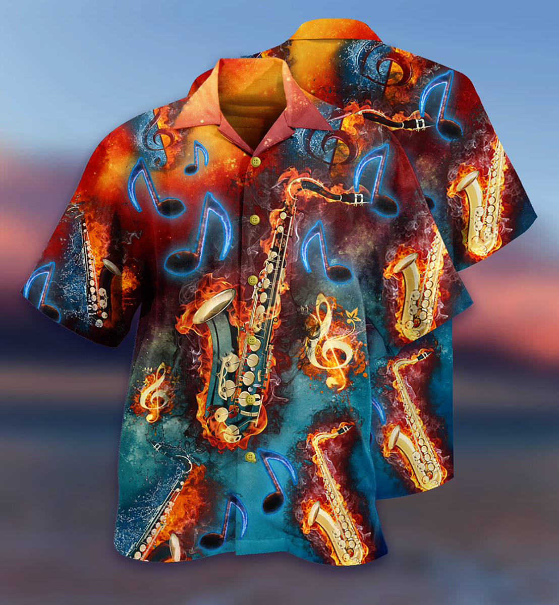 Red Black Blue Saxophone Music Hawaiian Shirt For Coastal Adventures And Warm Weather Wear