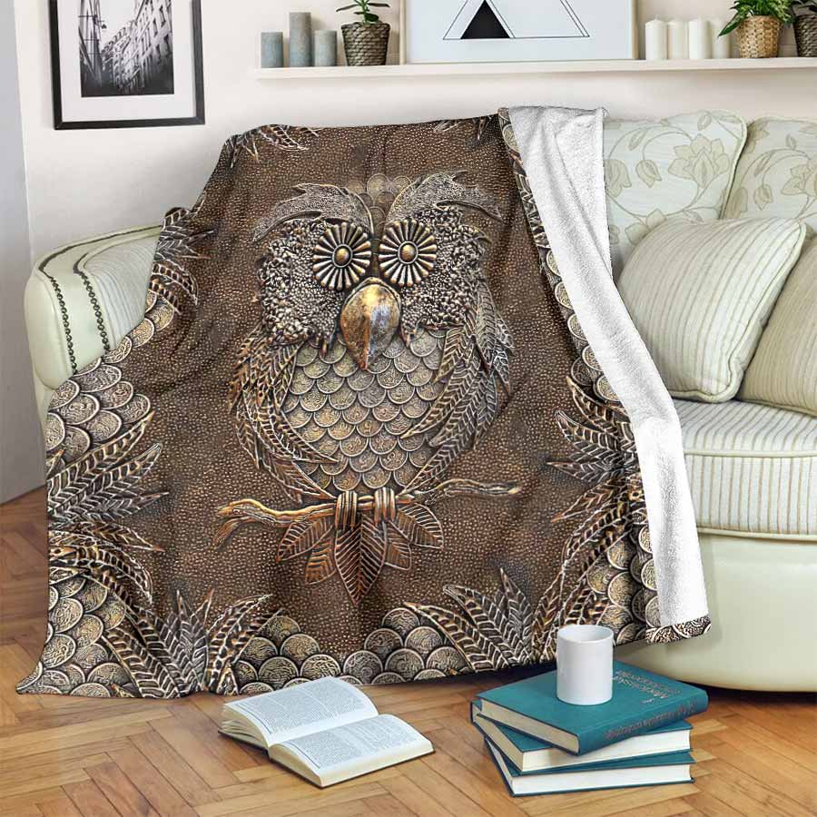 Owl Metal Pattern Flannel Blanket For Cozy Bedroom Sofa Decor