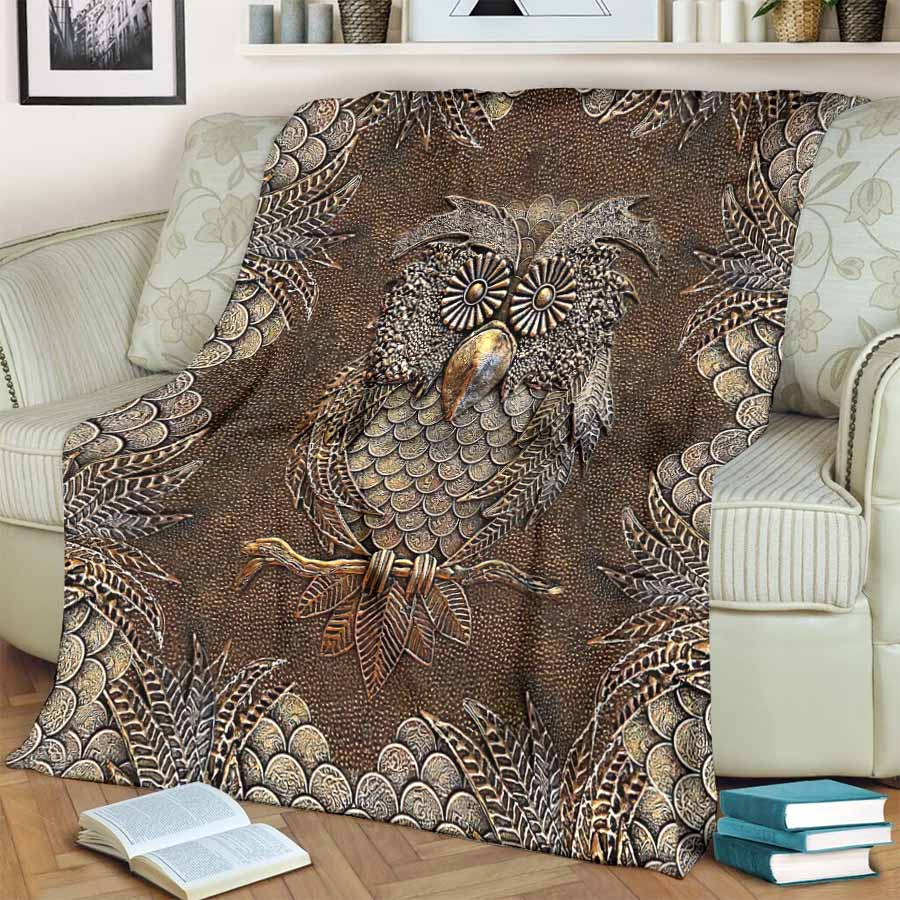 Owl Metal Pattern Flannel Blanket For Cozy Bedroom Sofa Decor