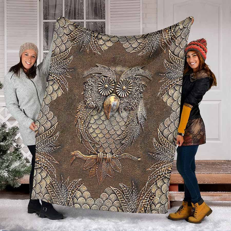 Owl Metal Pattern Flannel Blanket For Cozy Bedroom Sofa Decor