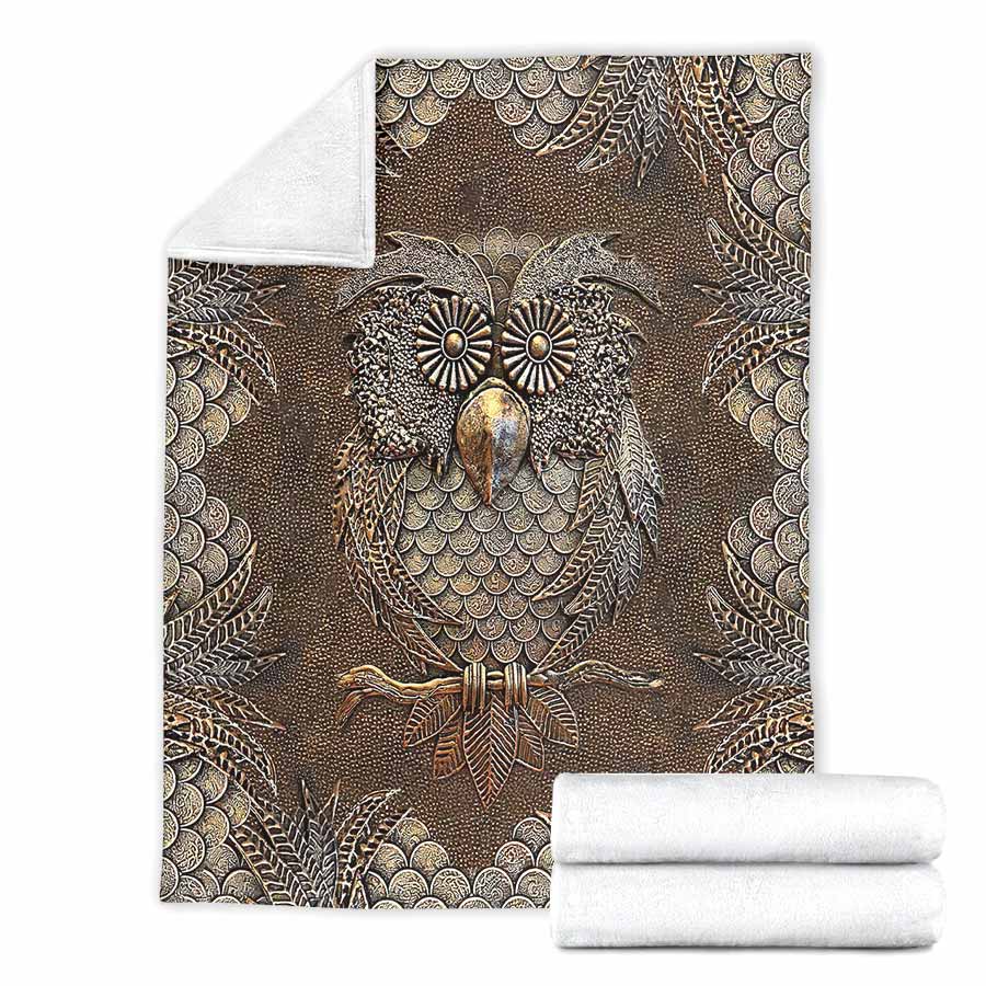 Owl Metal Pattern Flannel Blanket For Cozy Bedroom Sofa Decor