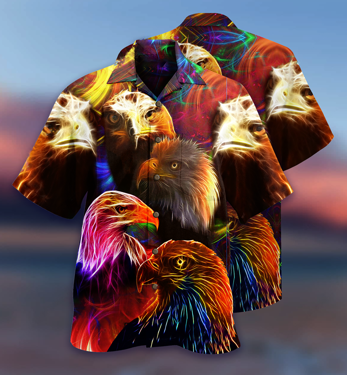 Neon Eagle And Farm Life Hawaiian Shirt With Detailed Graphic For Coastal Vacations Warm Weather Events And Daily Style