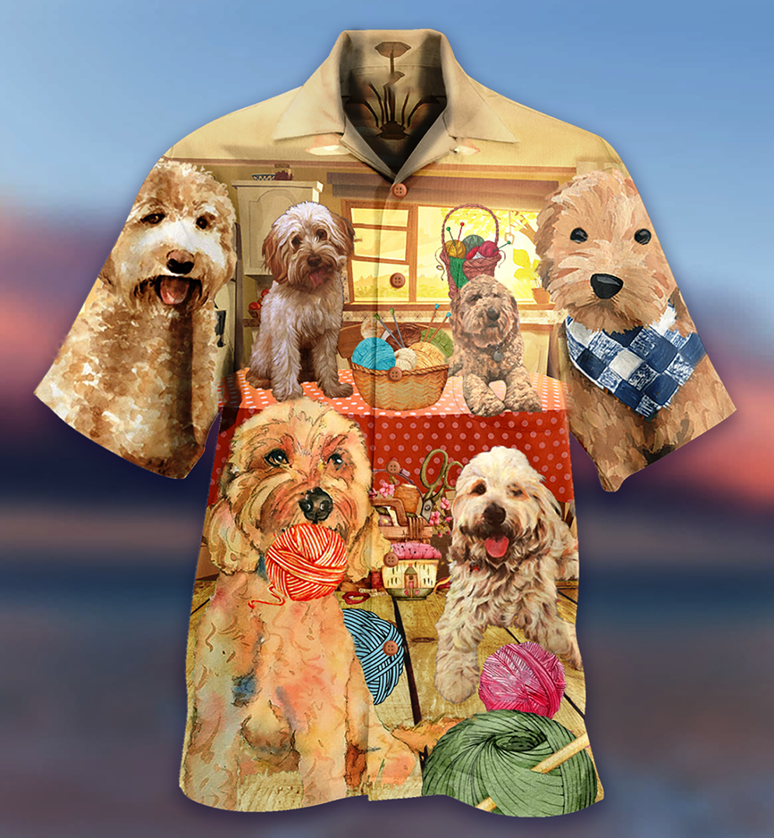 Dog Goldendoodle Crochet Hawaiian Shirt Design View For Casual Summer Styling