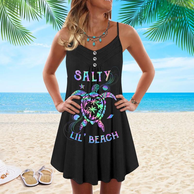 Turtle Is Beach Soul V-Neck Sleeveless Cami Dress For Island Holidays And Thoughtful Gifting