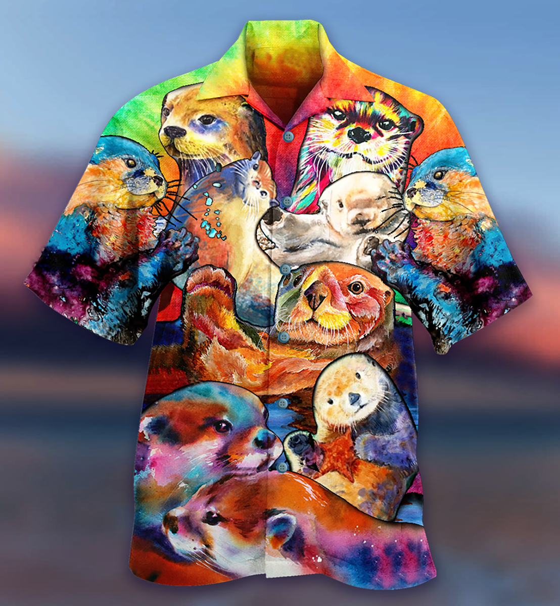 Cute Otter Hawaiian Shirt With All Over Print For Resort Travel Summer Outings And Casual Gatherings