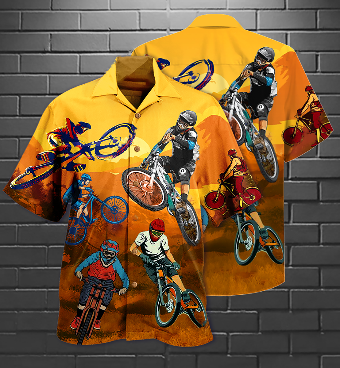 Bicycle Hawaiian Shirt With Detailed Graphic For Summer Events Coastal Travel And Comfortable Styling