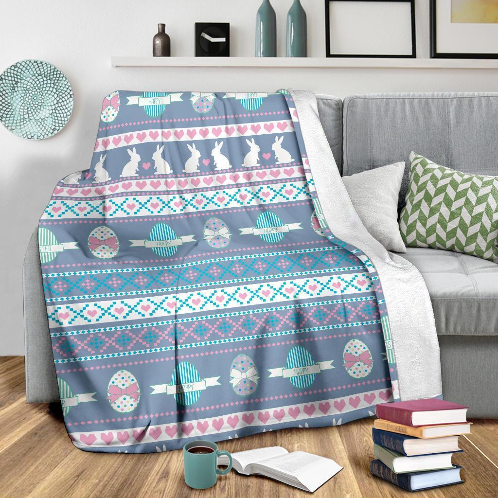 Easter Bunny Egg Pattern Flannel Blanket For Cozy Bedroom Sofa Decor