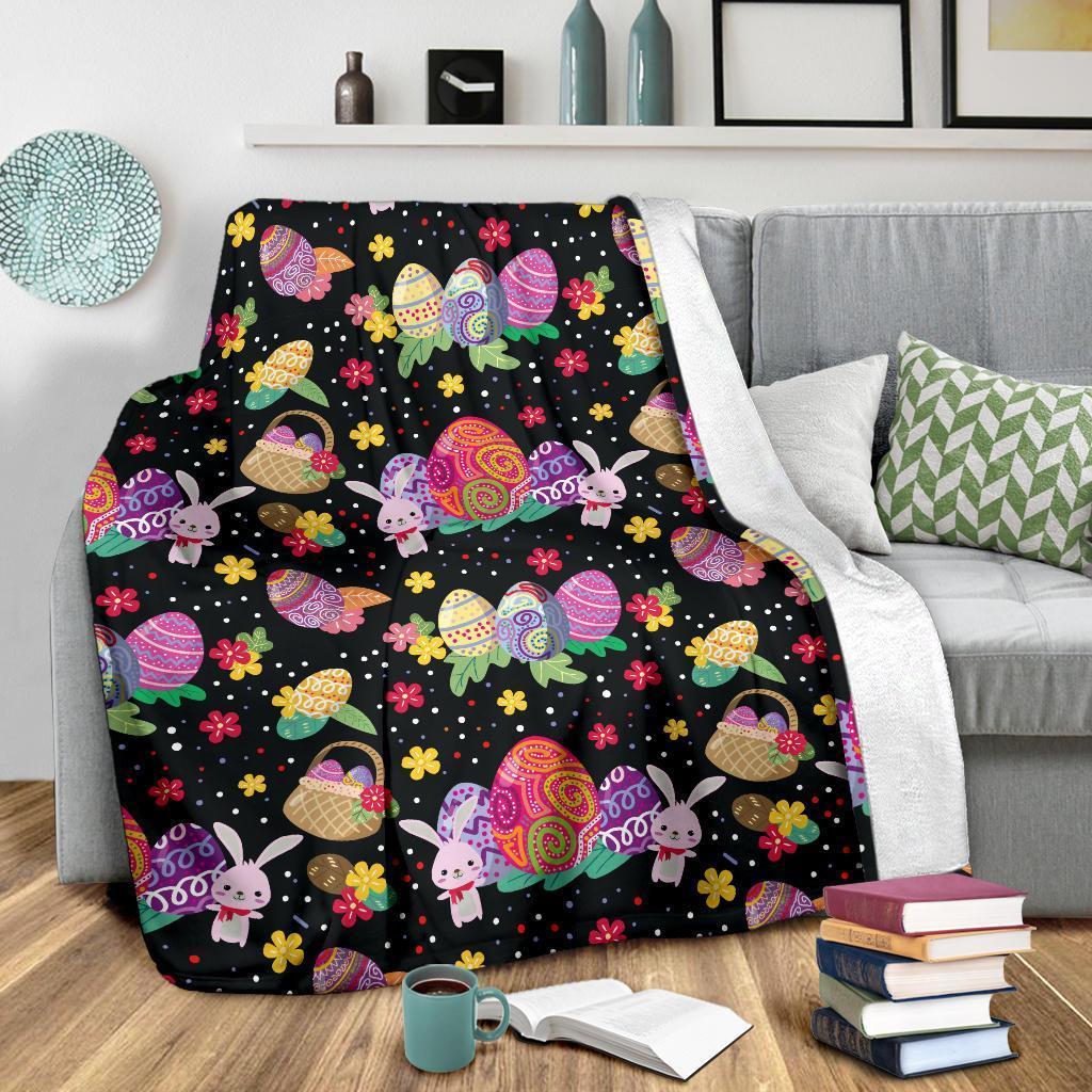 Easter Bunny Egg Pattern Flannel Blanket For Cozy Bedroom Sofa Decor