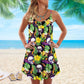 Skull Flowers Tropical V-Neck Sleeveless Cami Dress For Alternative Festivals And Bold Summer Style