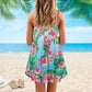 Artistic Flamingo Loves Tropical V-Neck Sleeveless Cami Dress For Beach Trips And Resort Vacations