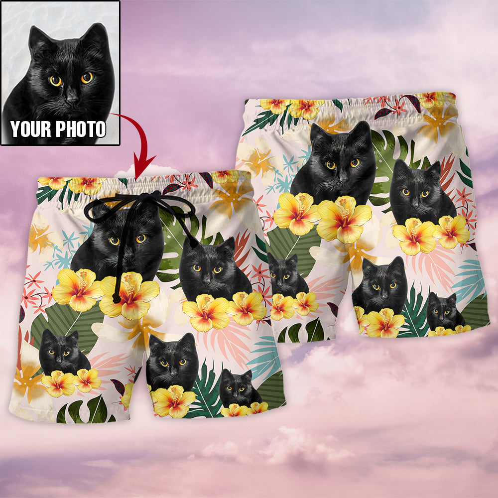 Cat Tropical Lover Various Style Personalized Photo Beach Shorts For Tropical Getaways And Weekend Adventures