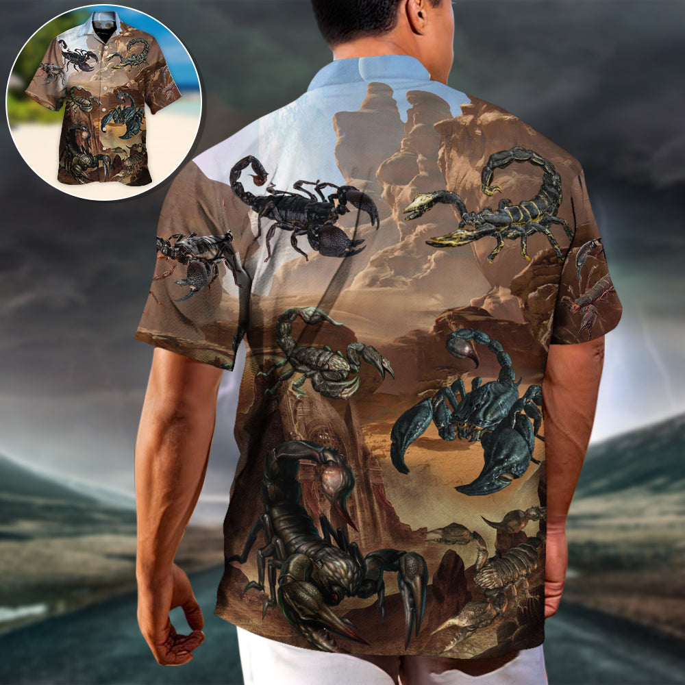 Scorpion Mountain Behind Hawaiian Shirt For Summer Vacation And Beach Travel