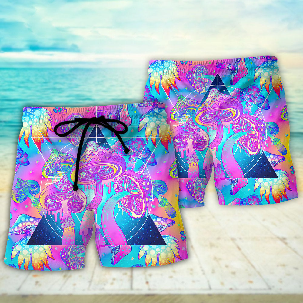 Psychedelic Hippie Mushroom Magical Eye Beach Shorts Pattern View For Resort Days And Outdoor Activities