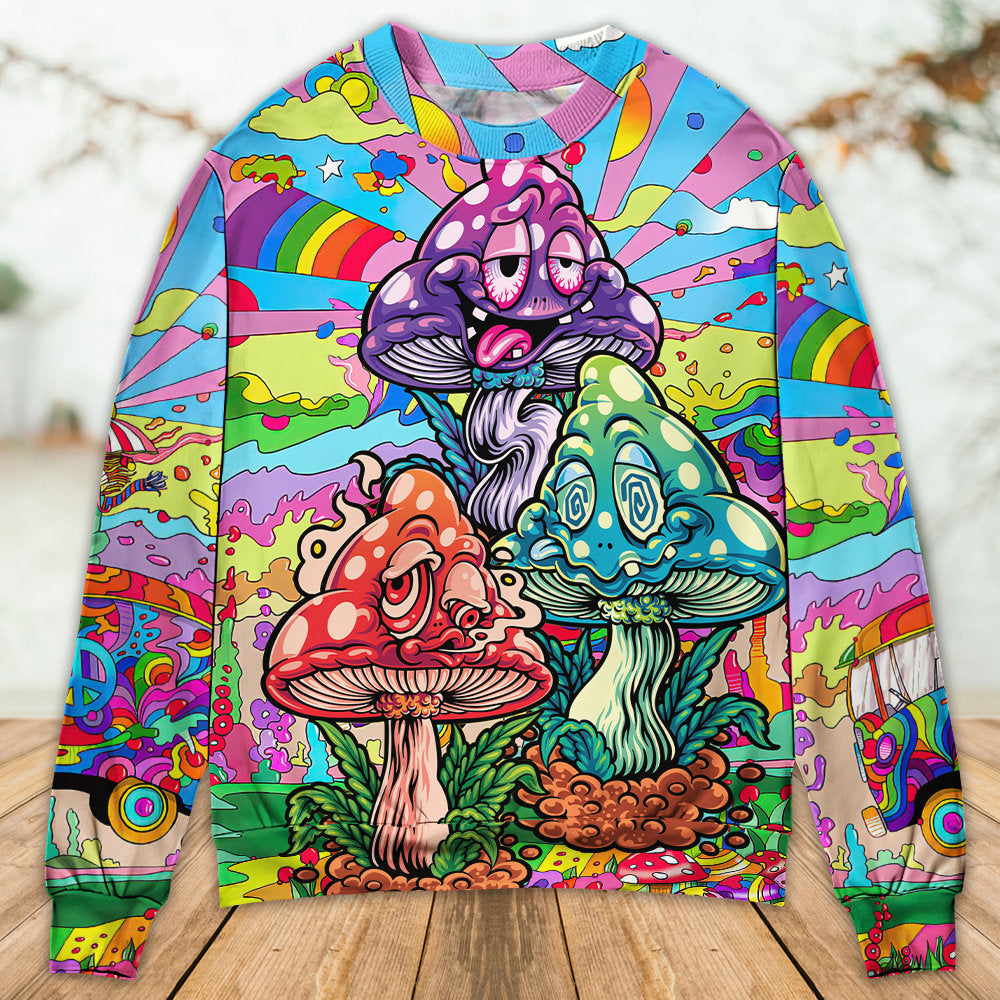Hippie Colorful Mushroom Happy Sweater For Festival Adventures Vacations And Relaxed Daily Styling