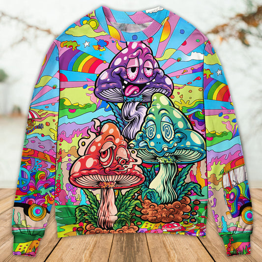 Hippie Colorful Mushroom Happy Sweater For Festival Adventures Vacations And Relaxed Daily Styling