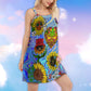 Hippie Sunflowers Trippy Mushroom V-Neck Sleeveless Cami Dress For Music Festivals And Thoughtful Boho Gifting