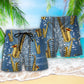 Saxophone Denim Music Beach Shorts Pattern Detail For Sunny Day Activities And Vacation Ready Style