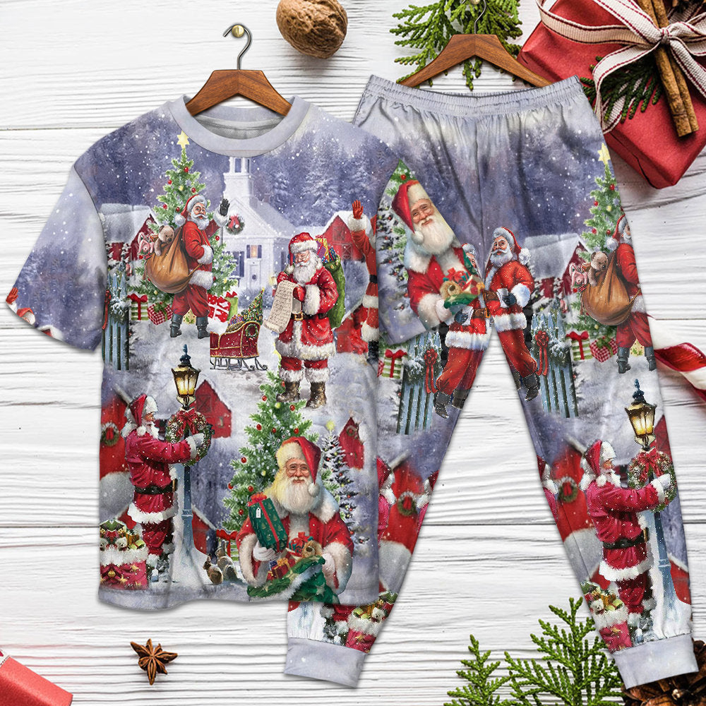 Merry Christmas Santa Holiday Arrival Short Sleeve Pajamas Set For Holiday Travel And Comfortable Home Wear