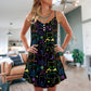 Neon Cat Playing With Kitten V-Neck Sleeveless Cami Dress For Casual Outings Vacations And Summer Style