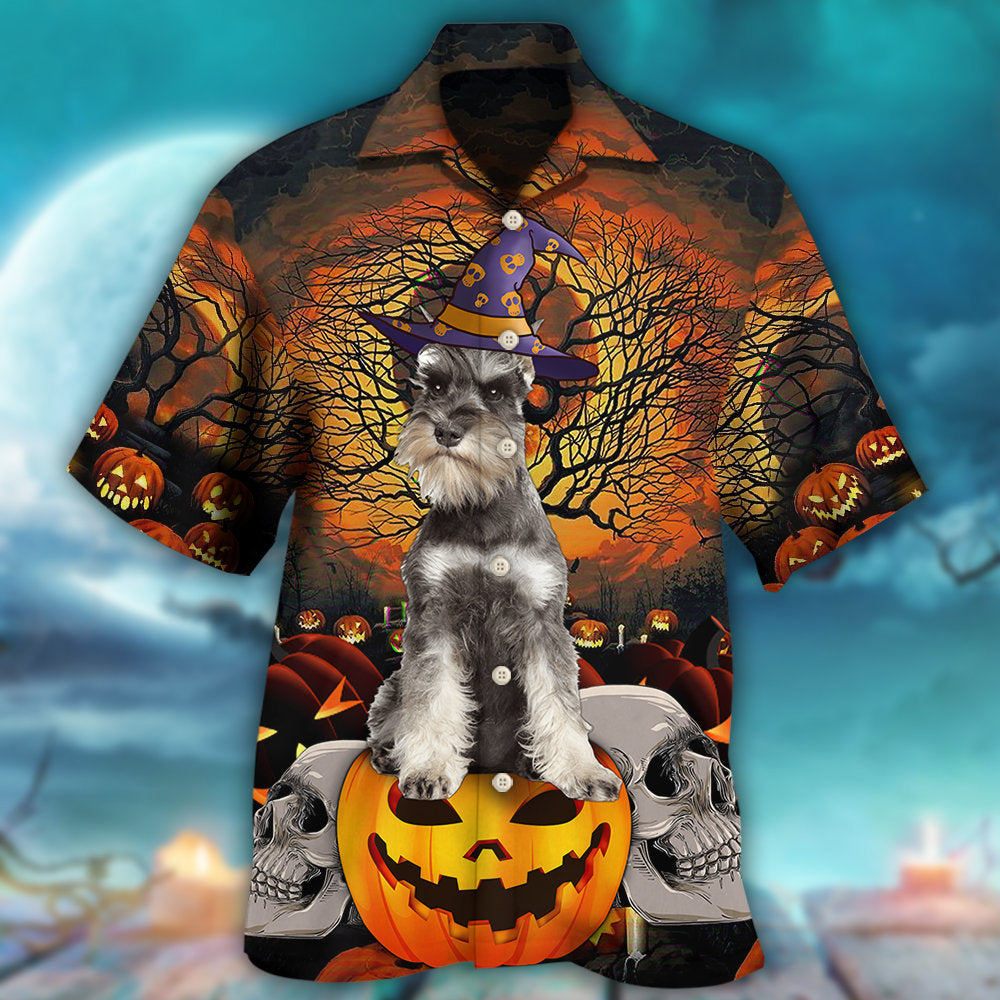 Halloween Schnauzer Dog Hawaiian Shirt Fabric Pattern Detail For Resort Wear