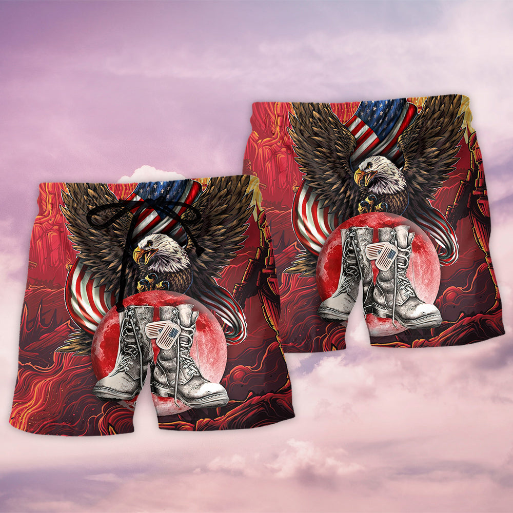 Veteran Boots Strong Spirit Beach Shorts Design Detail For American Pride And Outdoor Gatherings