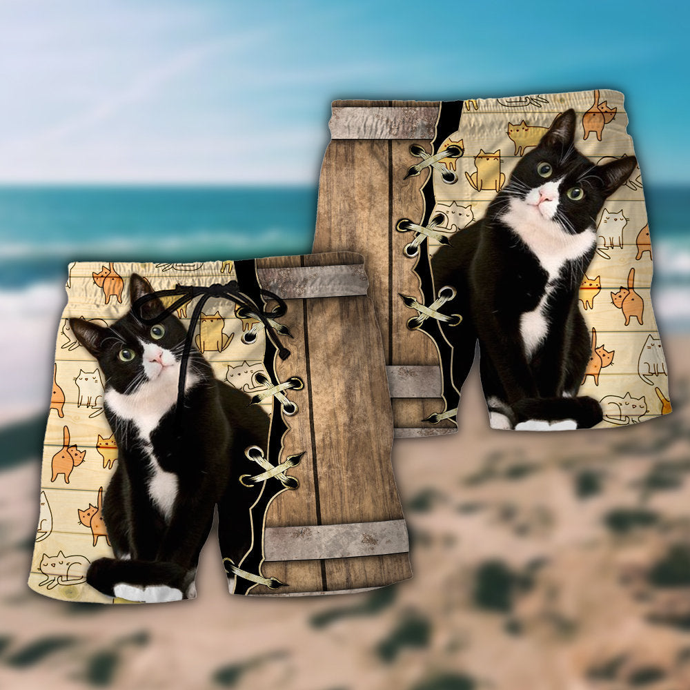 Cat Angels Wings Inspirational Beach Shorts Pattern Detail For Everyday Outings And Casual Outdoor Comfort