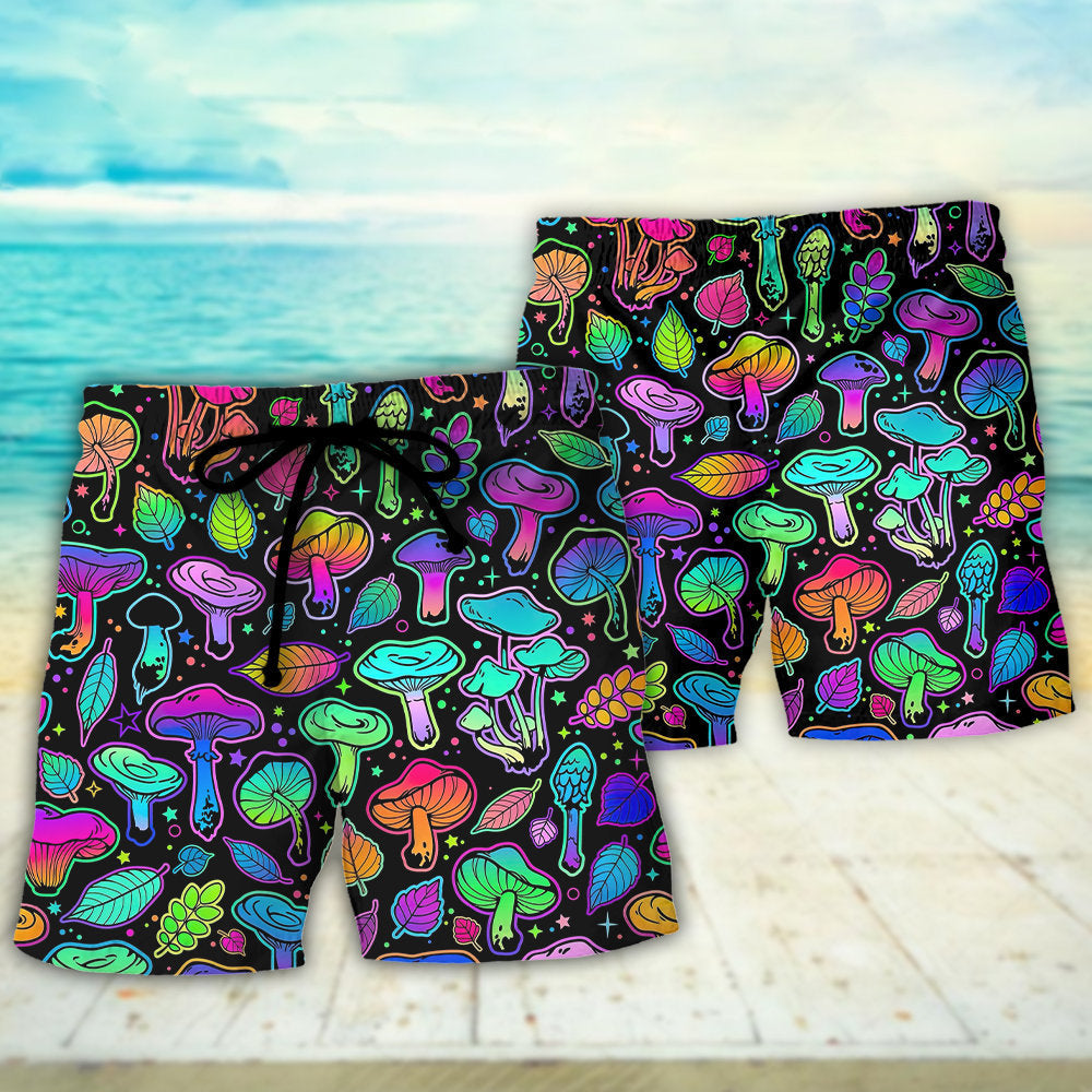 Neon Mushroom Colorful Leaf Beach Shorts For Beach Trips And Relaxed Vacation Styling
