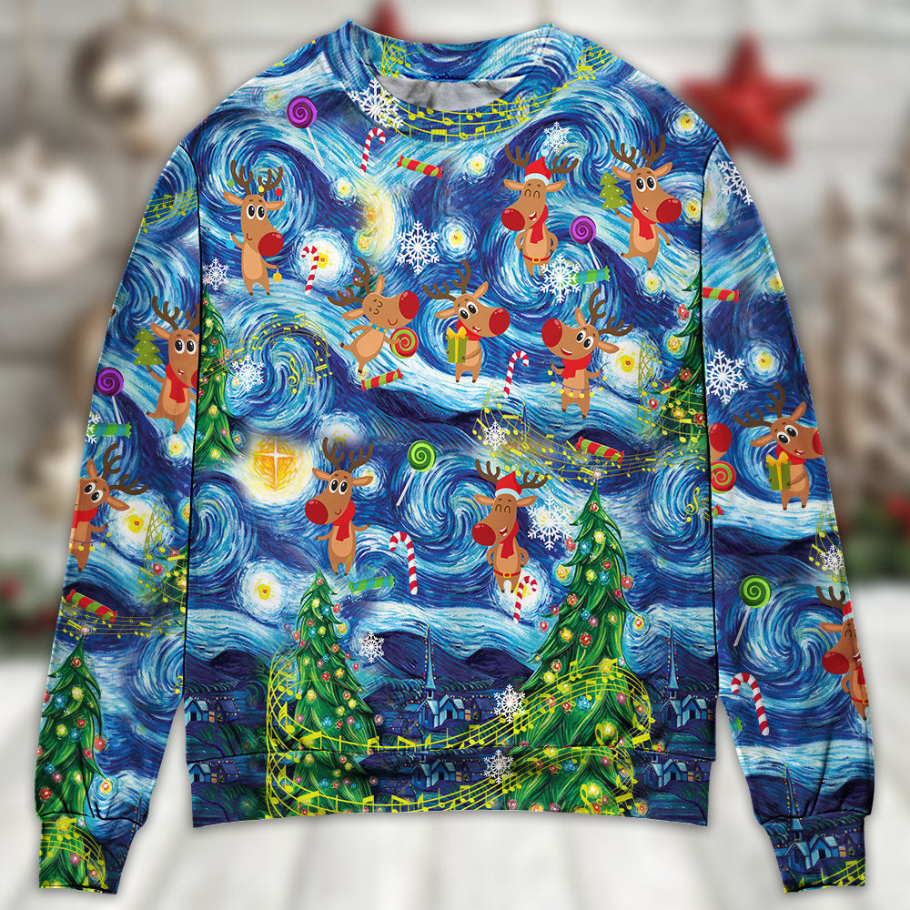 Christmas Dancing Reindeer Happy Sweater For Festive Parties Family Photos And Comfortable Seasonal Wear
