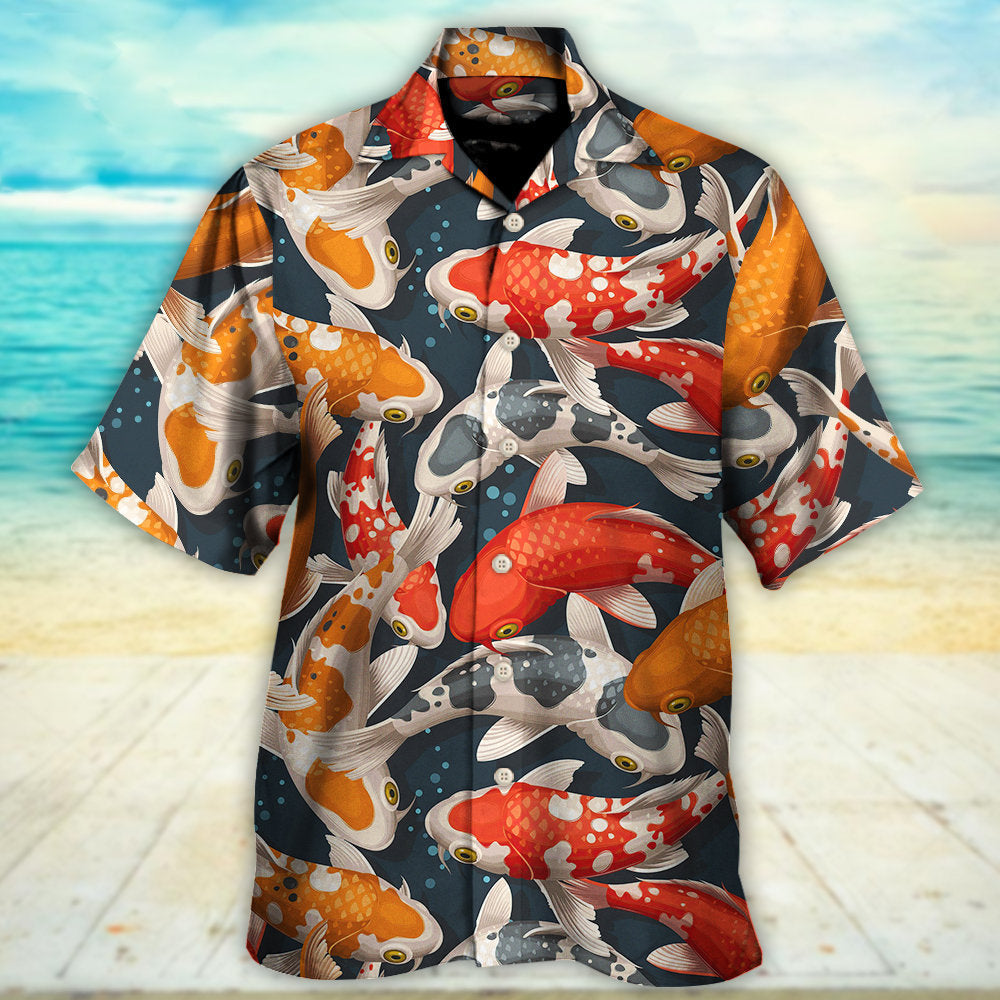 Colorful Fish Koi Swimming Artistic Hawaiian Shirt Design View For Casual Summer Styling