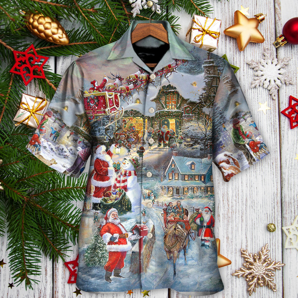 Christmas Year Santa Hawaiian Shirt Pattern Detail For Island Holidays