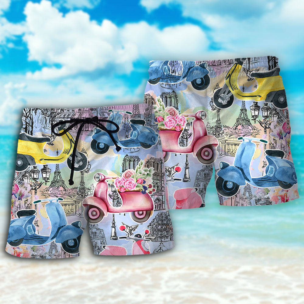 Scooter City Lifestyle Beach Shorts Pattern Detail For Warm Weather Comfort And Lightweight Summer Style