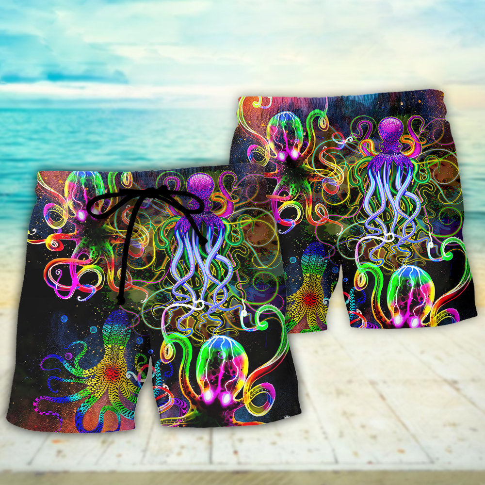 Octopus And Jellyfish Ocean Life Beach Shorts Design View For Summer Events And Coastal Getaways