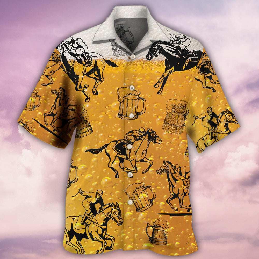 Horse Racing Beer Lifestyle Theme Hawaiian Shirt For Vacation Days And Relaxed Coastal Outings