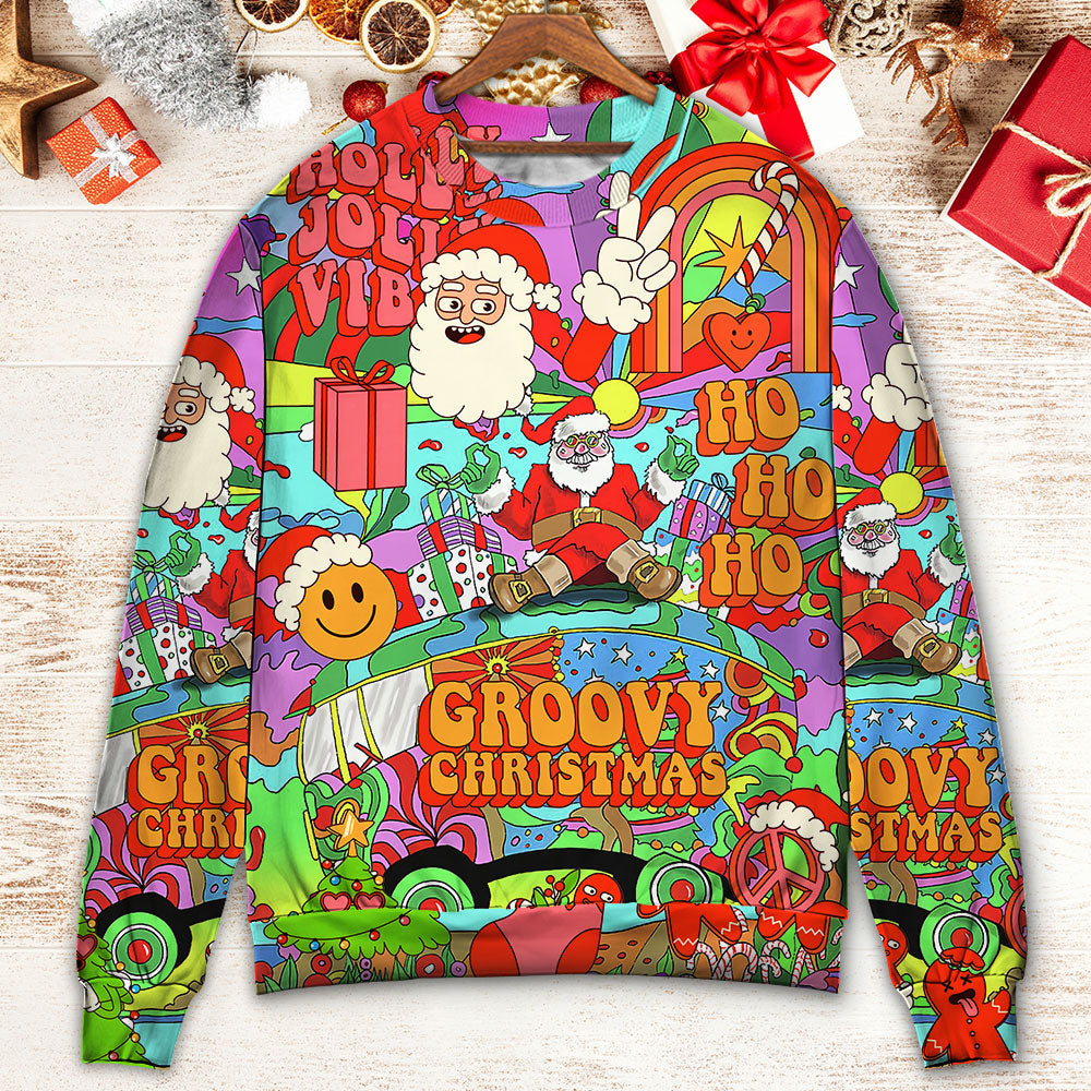 Christmas Hippie Santa Bus Peace Sweater For Winter Parties Seasonal Adventures And Relaxed Everyday Styling