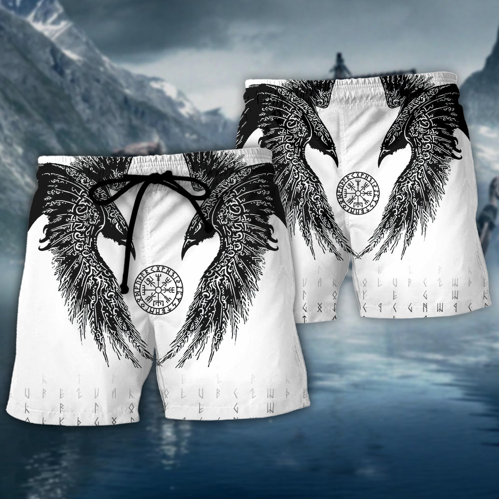 Viking Runic Raven Scandinavian Beach Shorts For Resort Travel And Thoughtful Summer Gifting