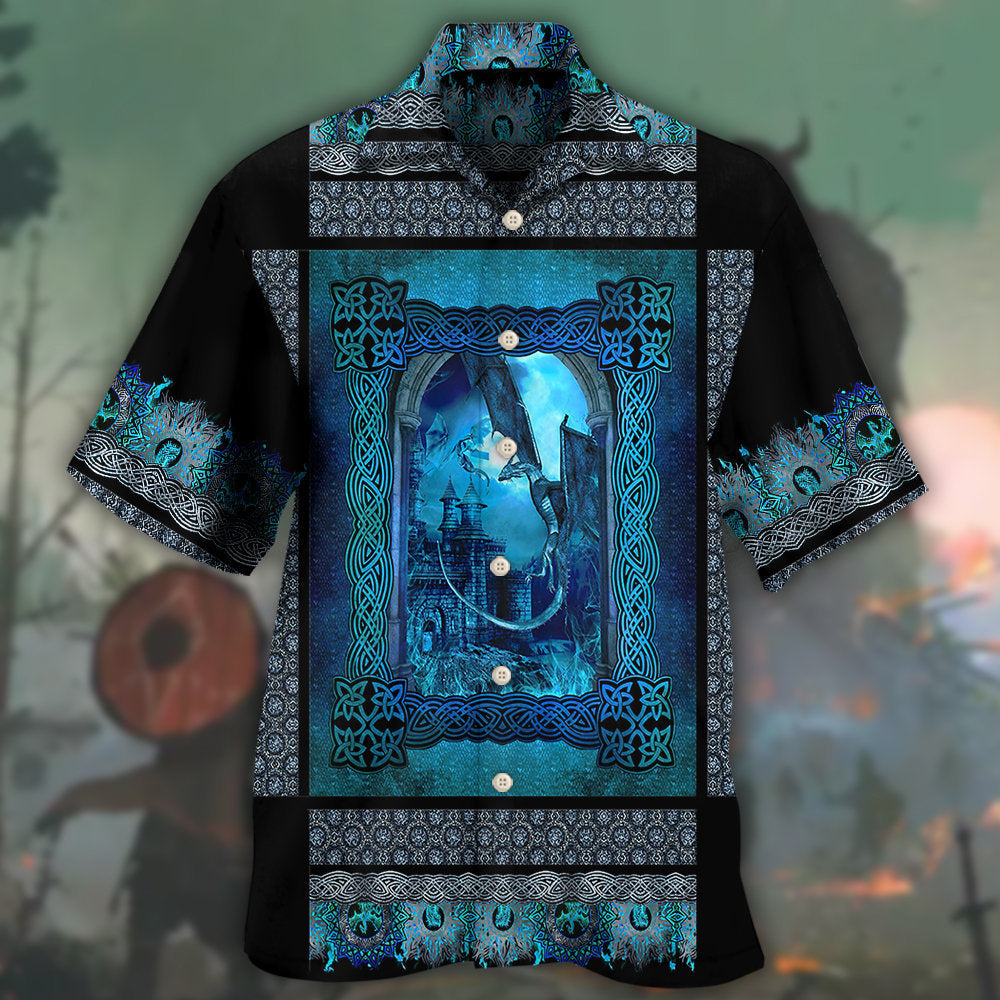 Blue Dragon Viking Pattern Hawaiian Shirt Pattern Detail For Outdoor Gatherings